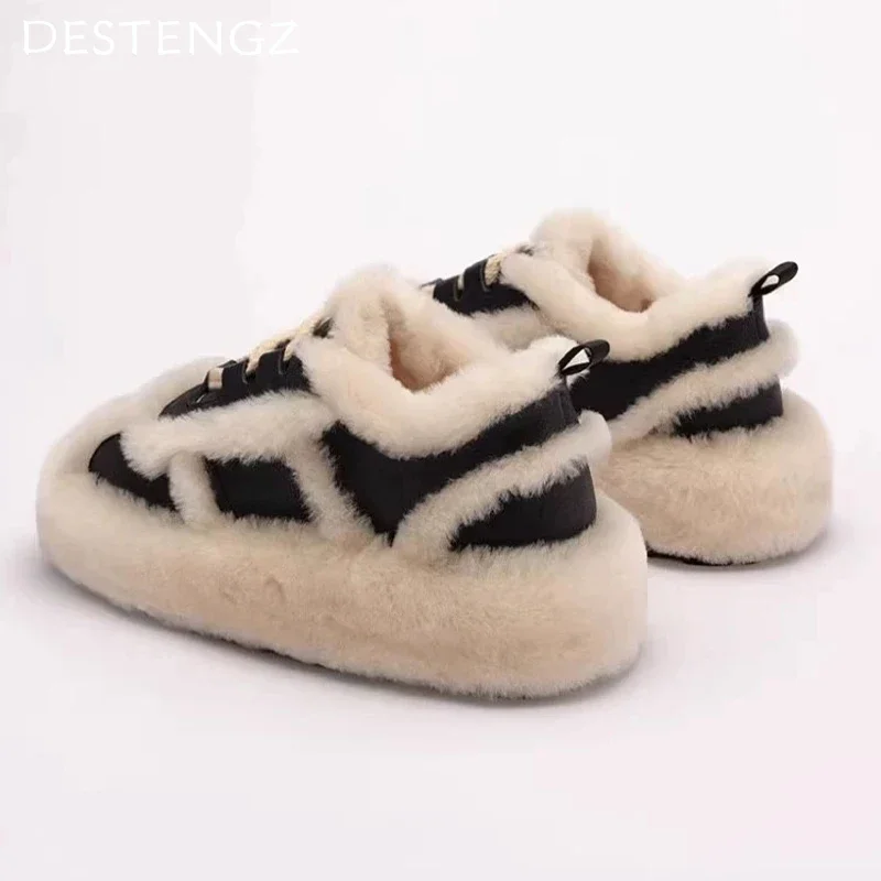 Fur Women Flats Platform Sneakers Short Plush Casual Warm Sports Cotton Shoes Winter 2024 Trend Fad Running Walking Woman Boots