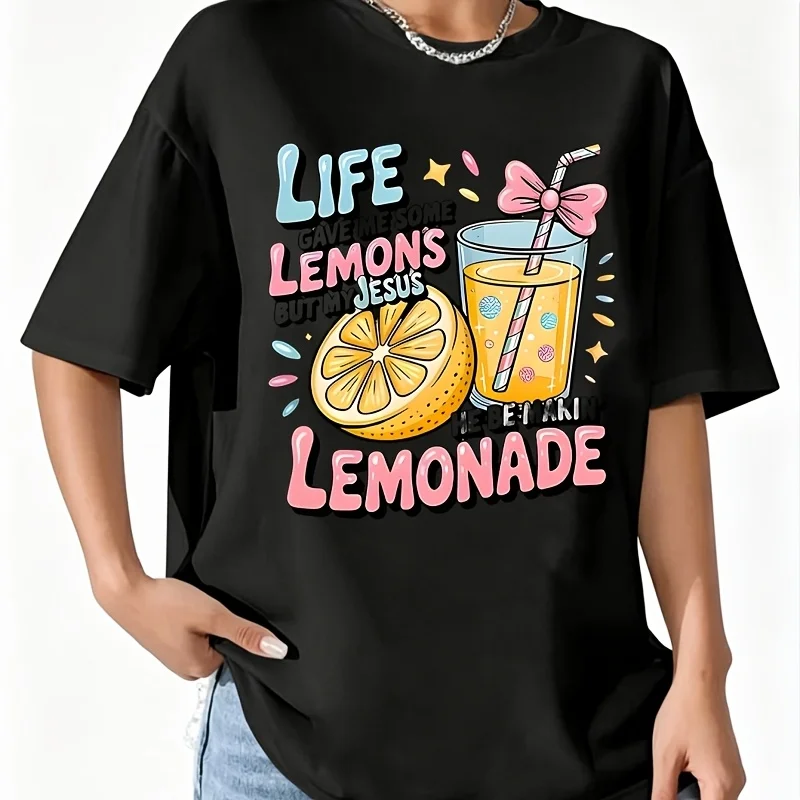 Life Gave Me Lemons but My Jesus He Be Makin' Lemonade Women's T-Shirt 100% Cotton Fun Print Short Sleeve Top Casual Round Neck Tee S-5Xl