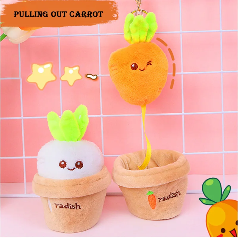 

1Pcs Funny Plush Toy Cute Pulling Out Carrot Pendent KeyChain Radish KeyRing Vegetables Plant Bag Pendent Cute Car Accessory