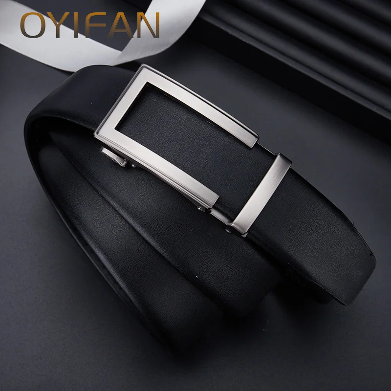 Fashion Designer Men\'s Automatic Belt 110-130cm Alloy Automatic Buckle Ratchet Belt Men\'s Genuine Leather Belt