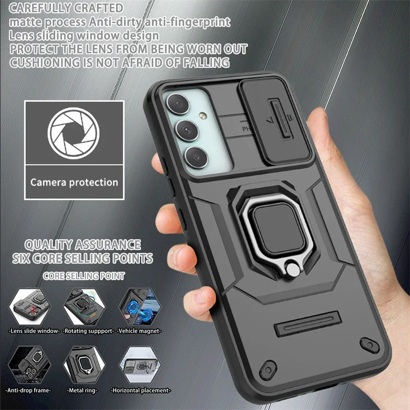 

Slide Camera Armor Holder Ring Phone Case For Samsung Galaxy A54 A 14 24 34 54 5G Back Cover For Samsung A14 A24 A34 A54 Case
