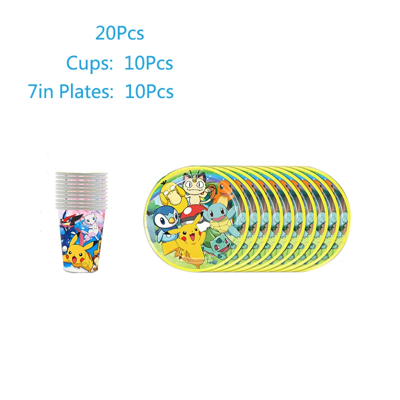 1Set Anime Pokemon Pikachu Party Supplies Kid's Birthday Party Cutlery Banner Plate Cups Pikachu Themed Kid's Toys Gifts Pokemon