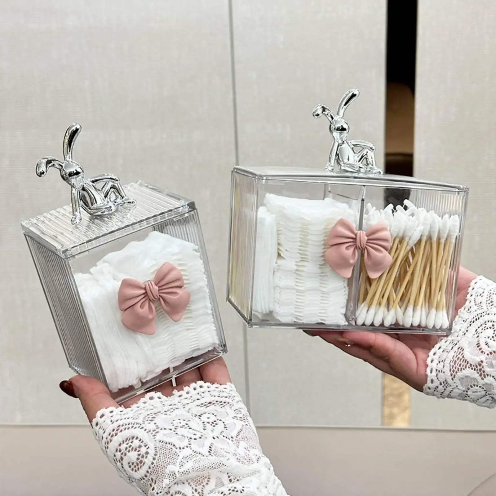 Swab Storage Box Dustproof Transparent Pad Holder with Lid Acrylic Makeup Box for Dressing Table, Vanity
