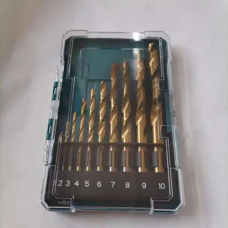 Applicable to Makita twist drill, household straight handle twist drill, metal drilling and punching 10 titanium-plated sets