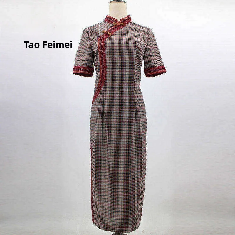 

Tao Yumei Осенне-зимнее платье в клетку в художественном ретро-стиле, улучшенное китайское платье миди, универсальное L3Q52 ort Sve H...