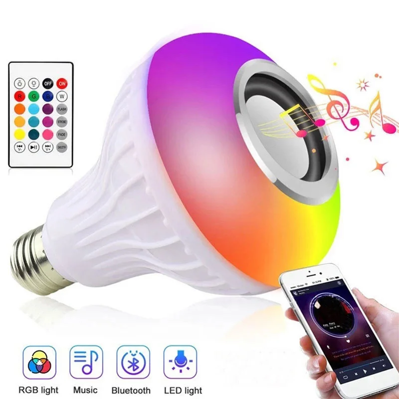 E27 7 Color Intelligent Light Bulb Wireless APP with Remote Control Music Bulb Stage Light