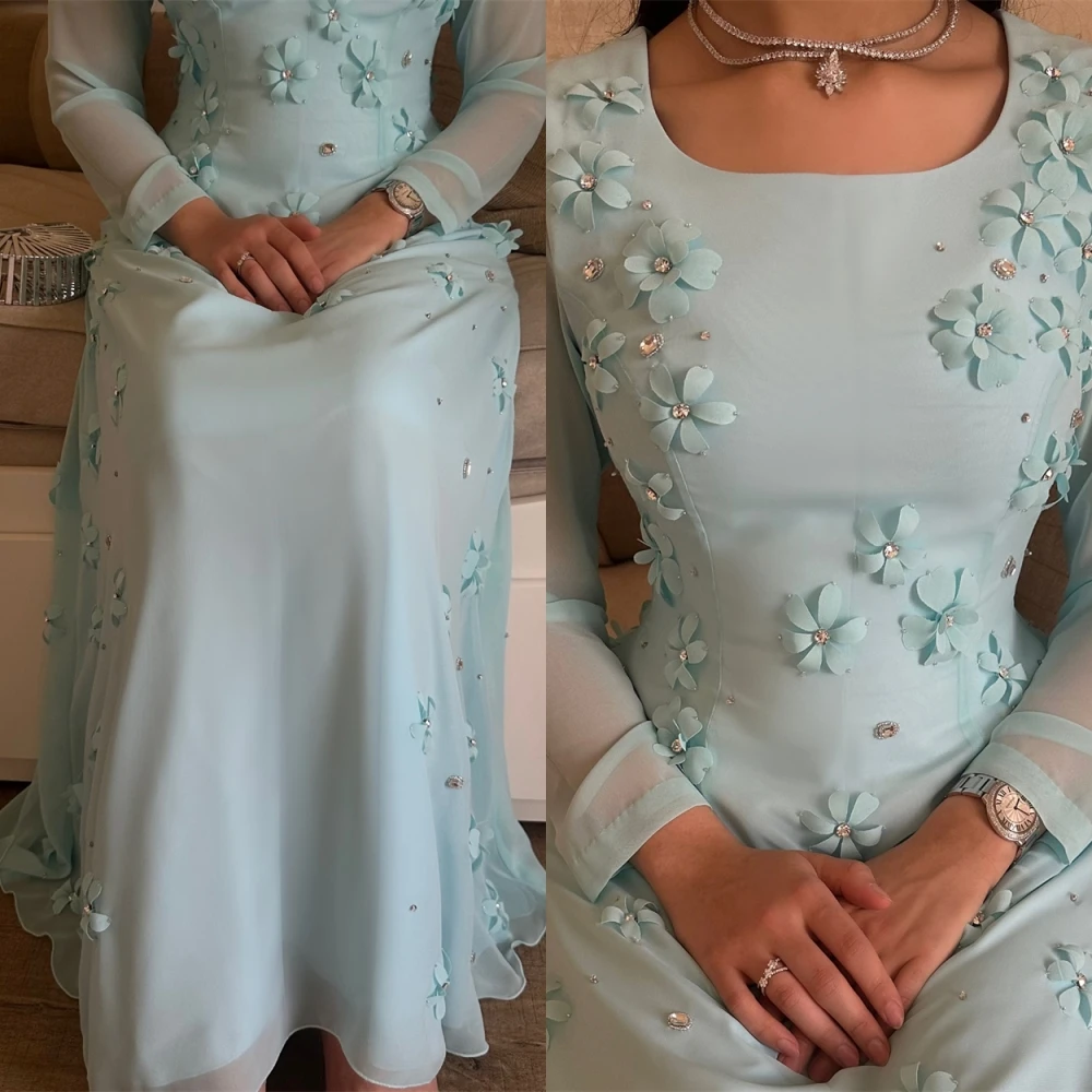 فستان سهرة شيفون أنيق مخصص برقبة دائرية وأكمام طويلة، فساتين رائعة للحفلات الراقصة، فساتين مناسبة خاصة فاخرة