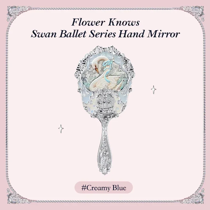 Flower Knows Swan Ballet Series Hand Holding Mirror Rare Beauty Exquisite Relief Makeup Tools Pink Blue White Cosmetics