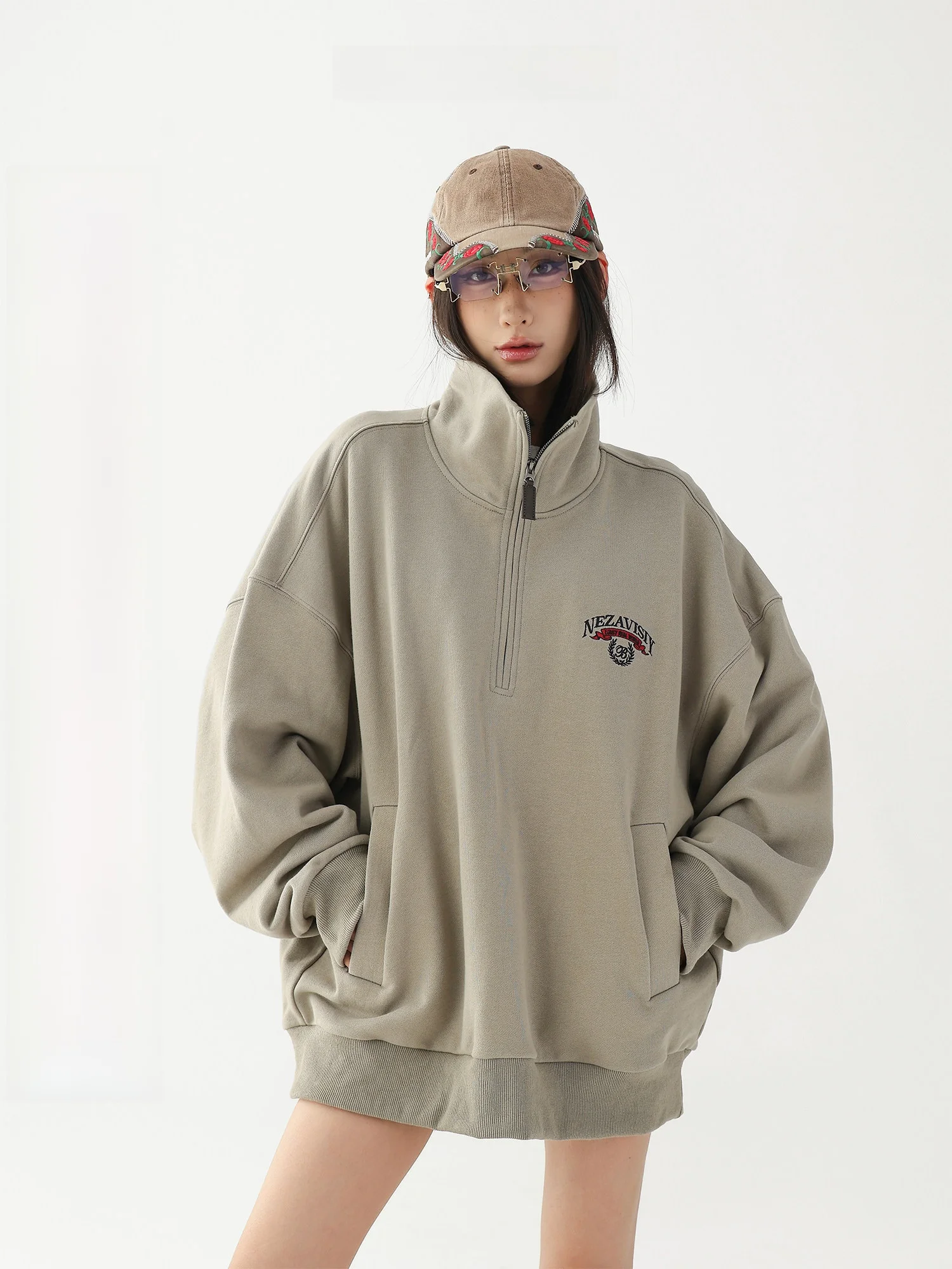 

Женская толстовка AceStudios в американском ретро-стиле с вышивкой, свободного кроя, повседневная спортивная одежда, модный бренд, с воротником-стойкой и пуговицами