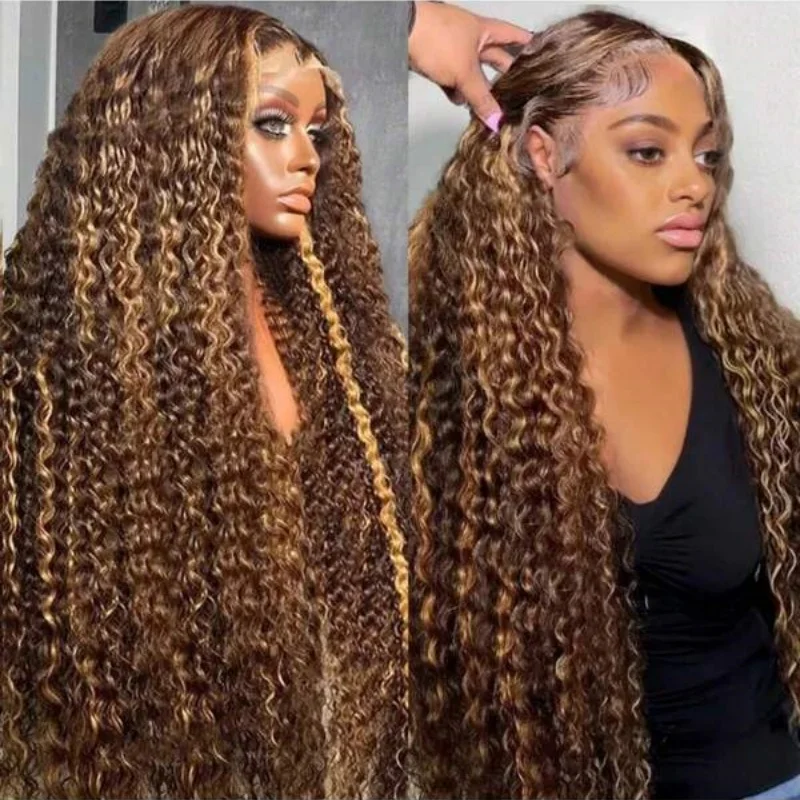 

Парики из натуральных волос с глубокими волнами 4/27 Highlight Ombre 5x5 Бесклеевой парик с застежкой на шнурке 13x4 HD Парик с кружевной передней частью Предварительно выщипанные натуральные волосы 34 дюйма