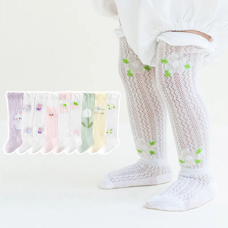

3Pairs Summer Baby Mesh Socks Cute Girl Knee High Mosquito Proof Long Sock Thin Breathable Children Stockings 0-3Year Footwear
