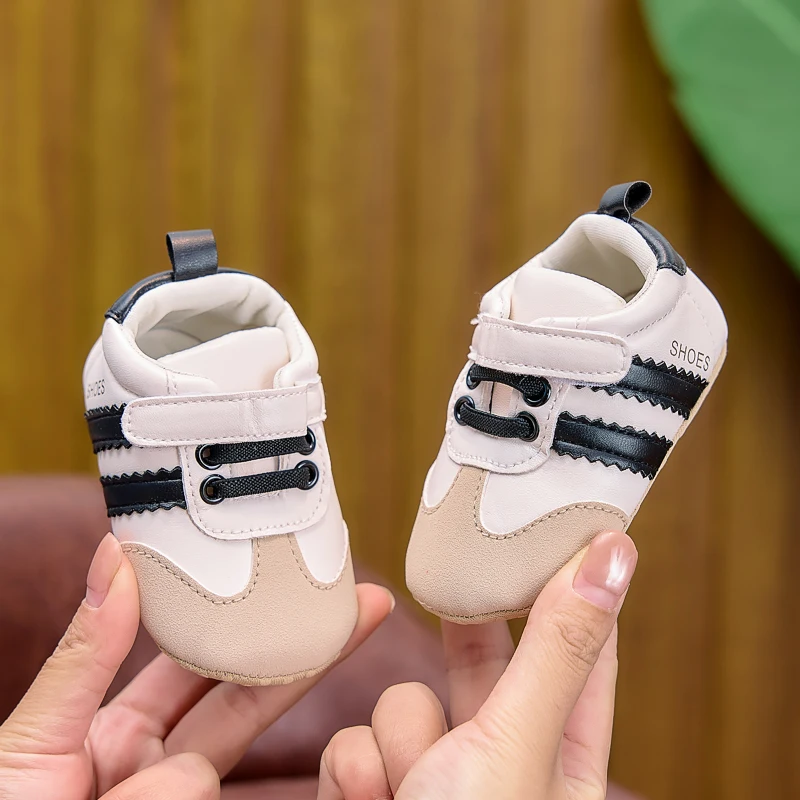 Frühlings- und Herbst-Babyschuhe, farblich abgesetzte, gestreifte Babyschuhe mit Klettverschluss, Lauflernschuhe mit weicher Sohle für Neugeborene, 0–12 Monate, Schuhe für Jungen und Mädchen – Detail 26