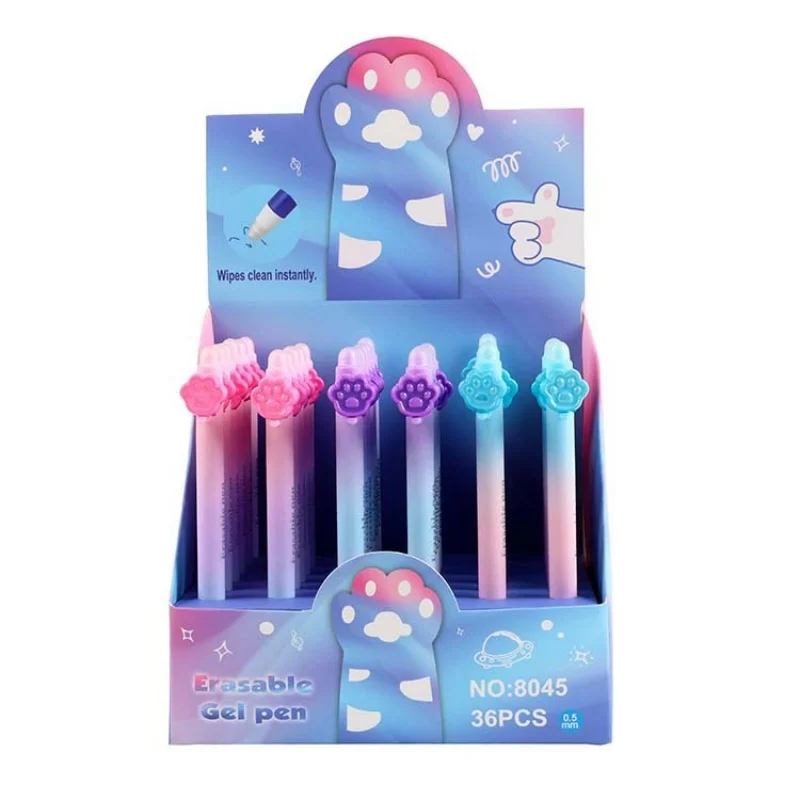 36pcs/lot Creative Cat Paw Erasable Gel Pen Cute 0.5mm Blue Ink Signature Pens Promotional Gift Office School Supplies