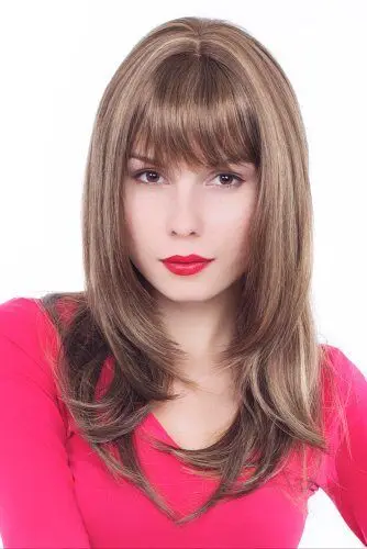 

Women's Long Sexy Fringe Brunette Blonde Highlights 55cm Wig Synthetic