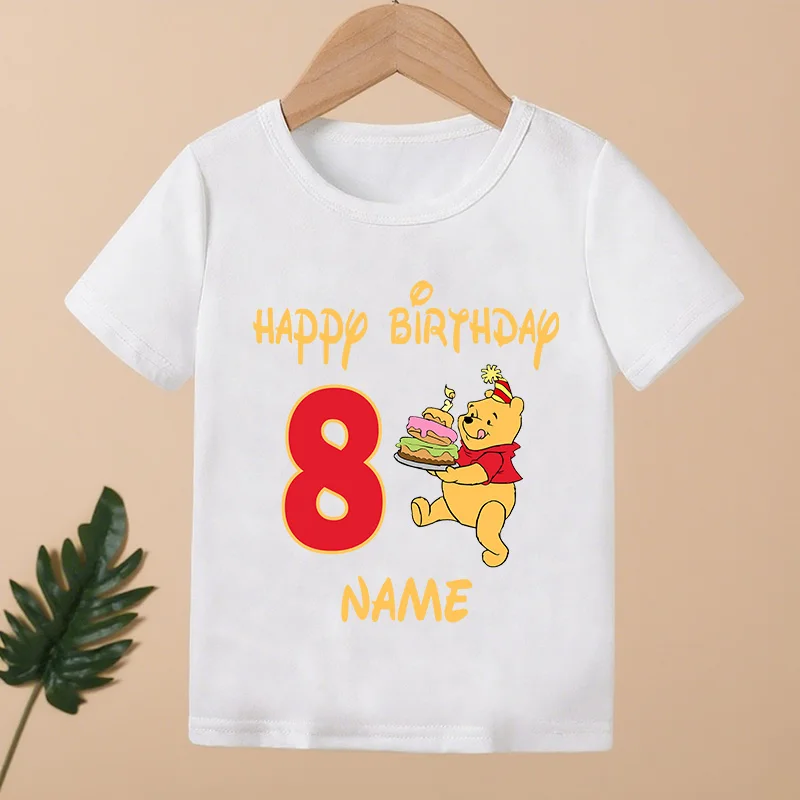 Pakaian Anak-anak Gambar Beruang Winnie The Pooh 1 2 3 4 5 6 7 8 9 Tahun Kaus Anak Laki-laki Perempuan Nama Kustom Ulang Tahun Kaus Bayi Anak-anak