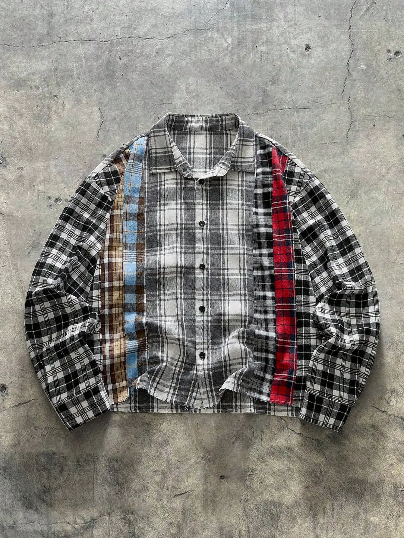 

Patchwork Plaid Long Sleeve Button-Front Casual Shirt for Men, Fall