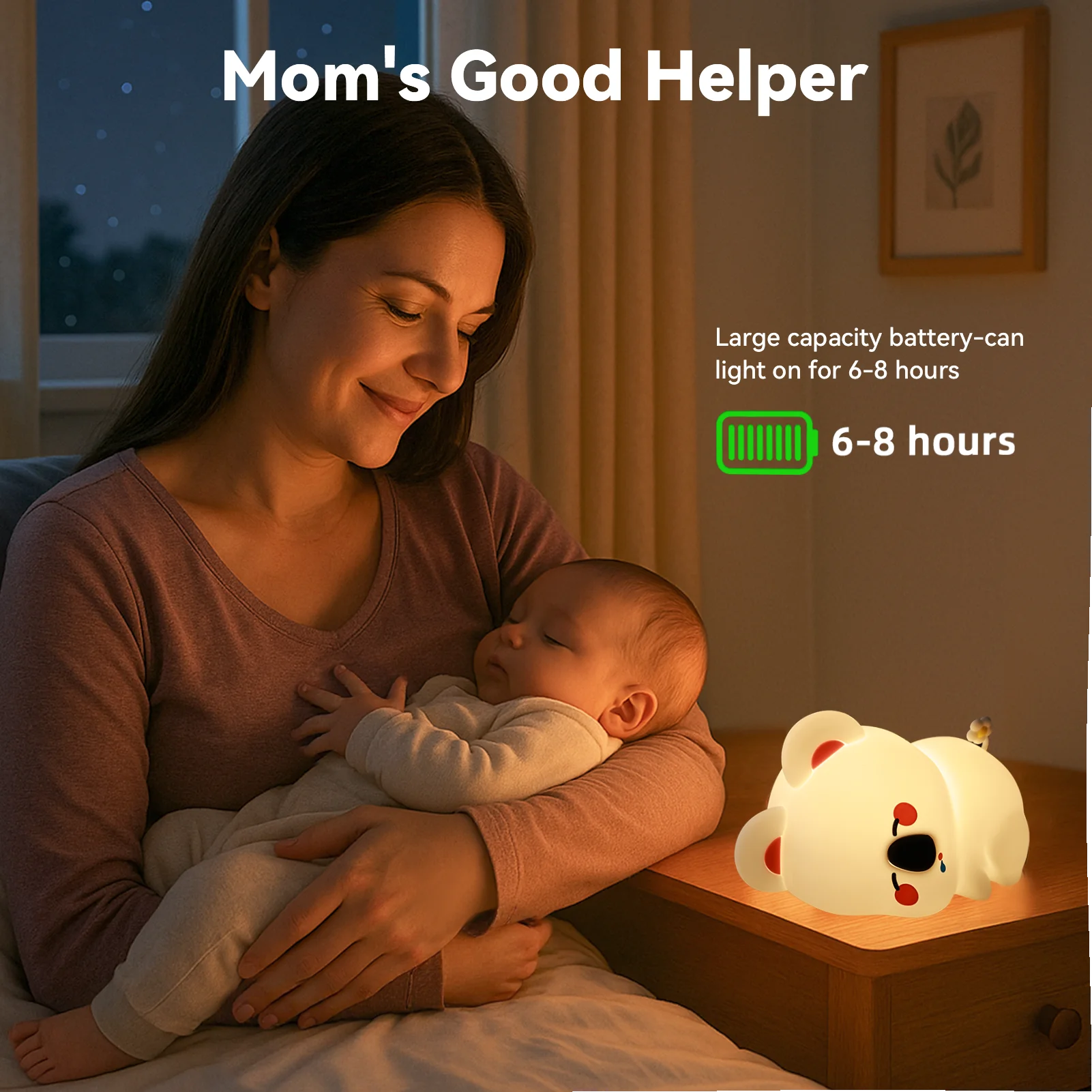 قابلة للشحن كوالا سيليكون ضوء الليل عكس الضوء السرير الجدول مصباح غرفة نوم الحضانة النوم ضوء الليل غرفة الديكور هدية طفل