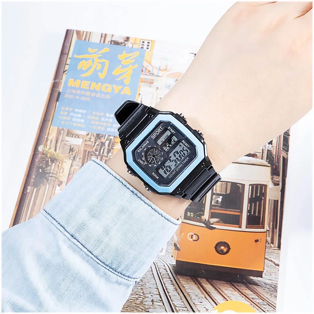Kegllect-男性と女性のためのLEDデジタルスクエアウォッチ、学生スポーツ時計