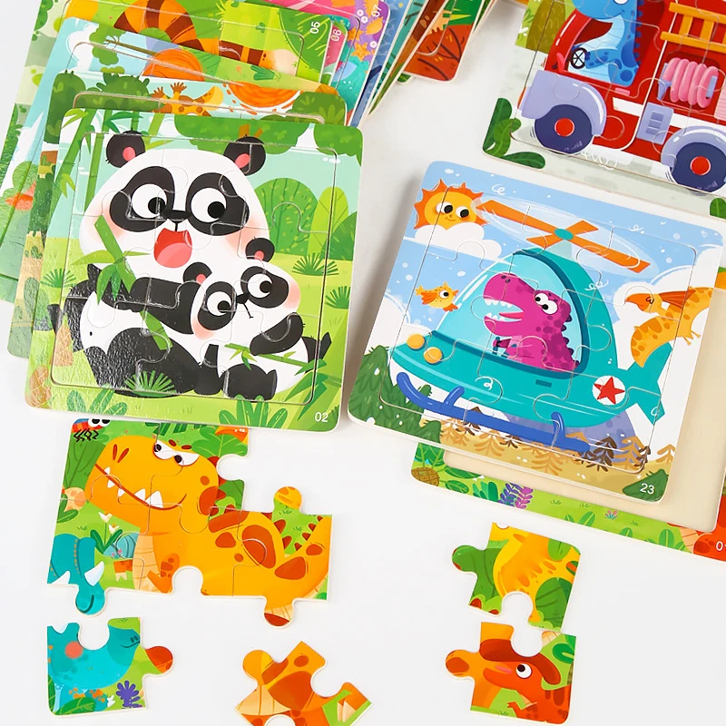 9 pieces wooden children\'s jigsaw puzzle cartoon animal puzzles for  2-6 years old baby early educational toys for kids gift