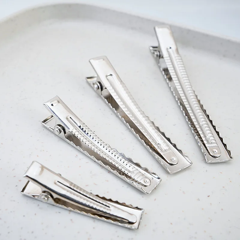 100 X Thicken Silver Flat Single Prong Alligator Hair Clips Barrette Hairpins For Bows DIY Accessories Hairdressing Tools