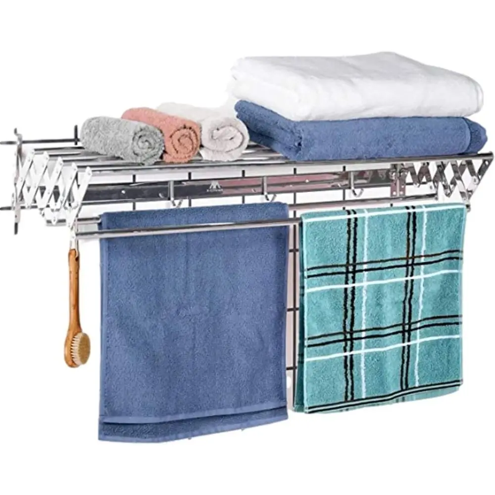 

Adjustable Wall-Mounted Drying Rack with Extendable Towel Bar and Hooks for Balcony or Bathroom Laundry Use (60cm/23.6in, 40cm/1