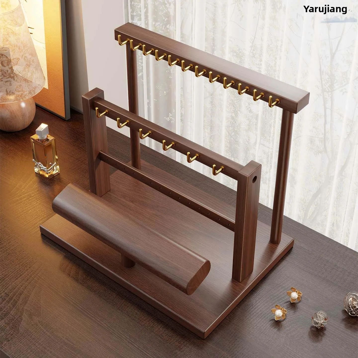 Real Wood Jewelry Display Stand Bracelet Storage Box Necklace Bracelet Watch Buddha Beads Organizer Rack Elegant European Style