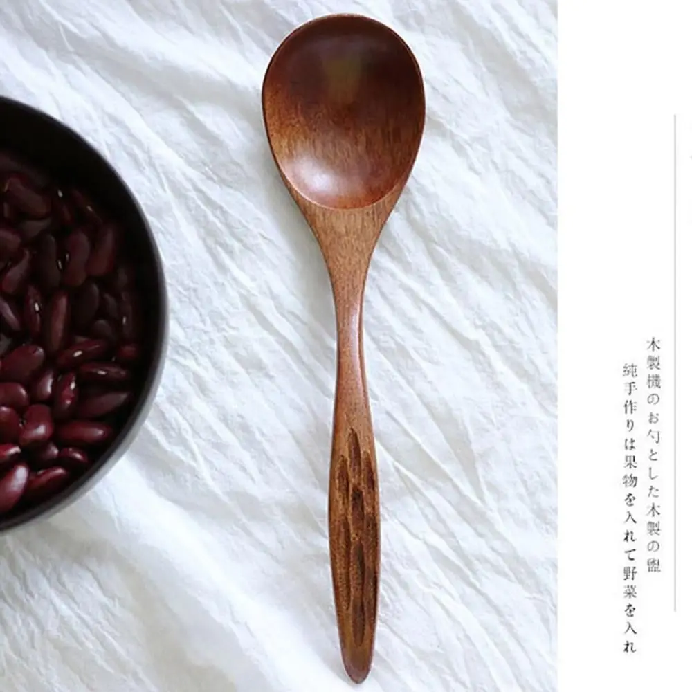 High Quality Wooden Soup Spoon Wood color Large Wide Mouth Tablespoons Kitchen Gadget Tableware Rice Spoon