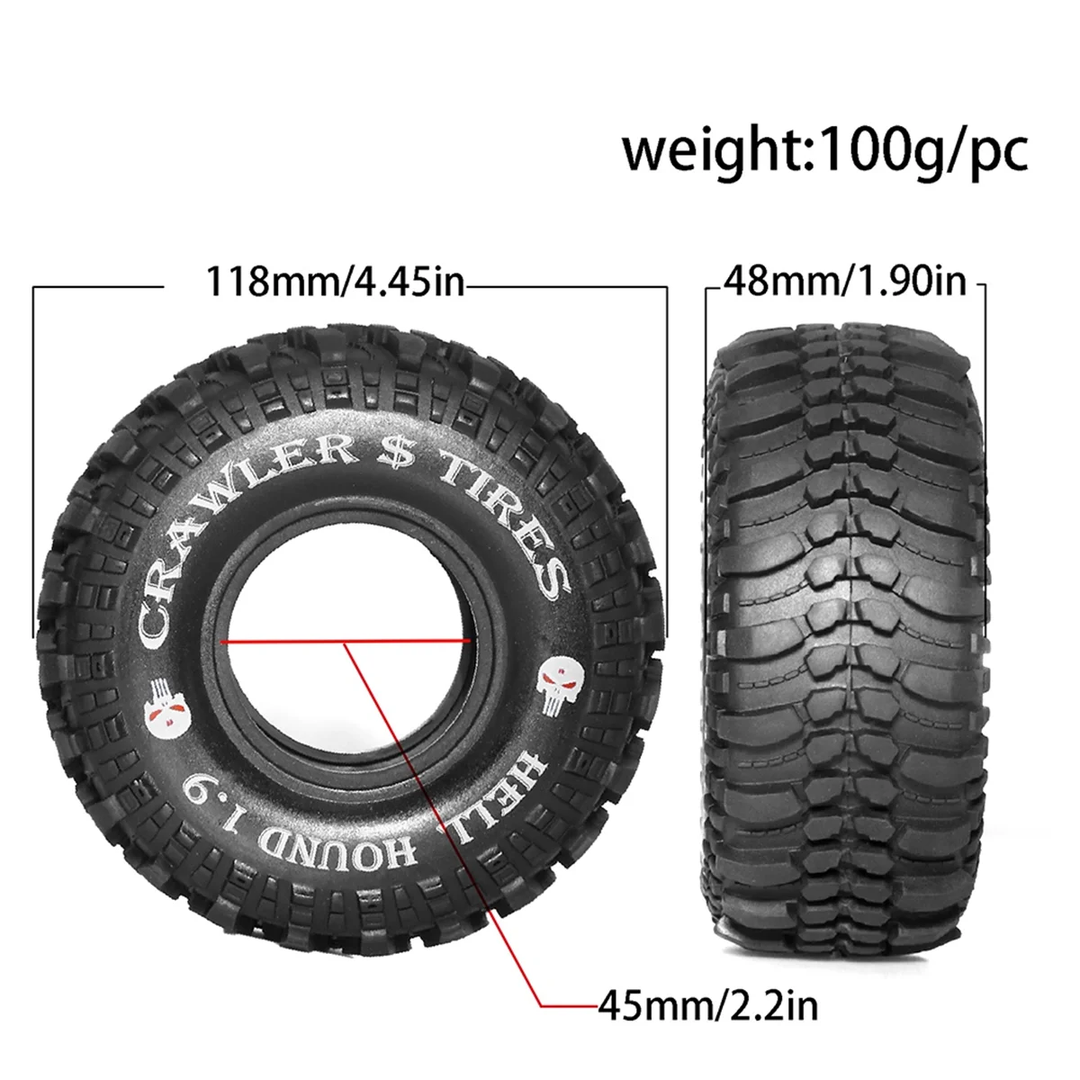 

Y34A 4 шт. 1,9-дюймовые резиновые шины 118 мм для 1/10 Rock Track Redcat Scx10 Ii Axial 90046/90047 Yikong D90 Trx4 Trx6 RC автомобильные шины