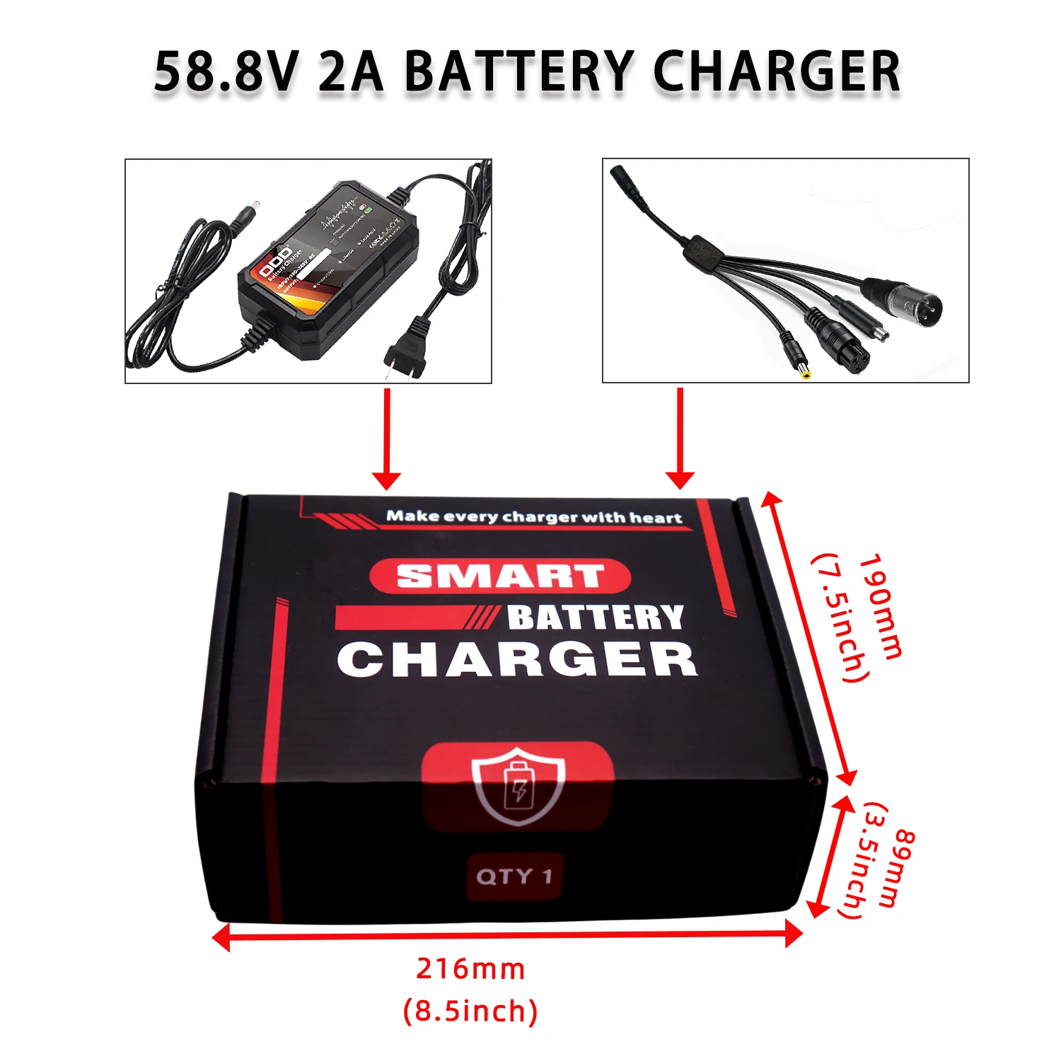 58.8V 2A Lithium Battery Charger for 51.8V 14S Li-ion Battery Pack with multi-connected conversion line charging port