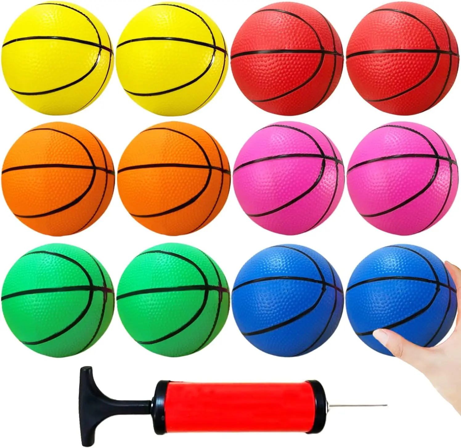 

12 Colorful Mini Basketballs 5in with Pump for Pool Beach Indoor Fun