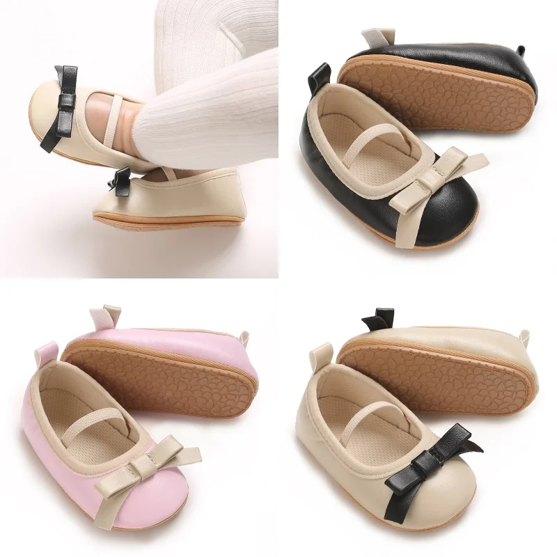 

Cute Baby Girl Mary Jane Flat Shoes Paired With Bow And Bow PU Anti Slip Toddler's First Walkers Princess Dress Shoe