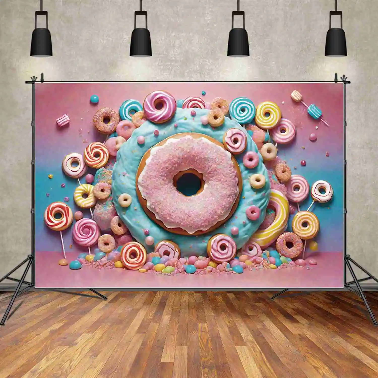 MOON.QG Sweet Candy Bar Birthday Backgrounds Children Dessert Doughnut Colorful Backdrops Customized Party Photocall Accessories