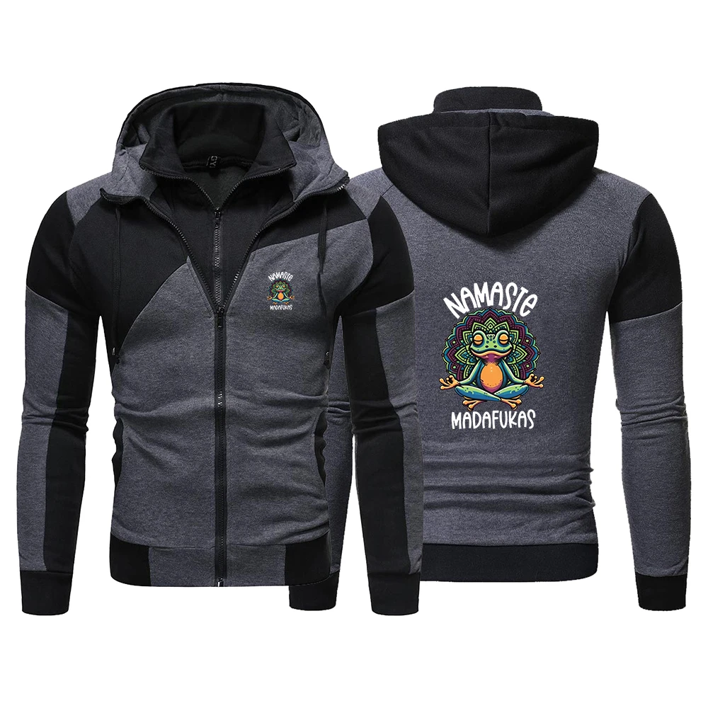 2025 Spring And Autumn New Men's Funny Yoga Print Color-blocked Zipper Cotton Hoodie Casual Long Sleeves Sweatshirt