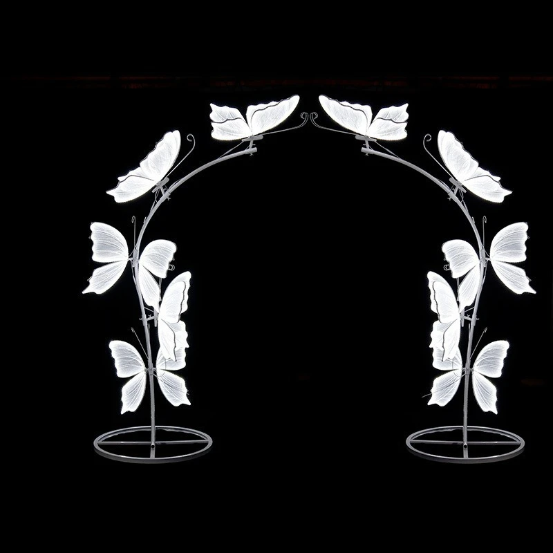 Glowing butterfly arched flower stand wedding background, decorative pendant, wrought iron, holiday arch