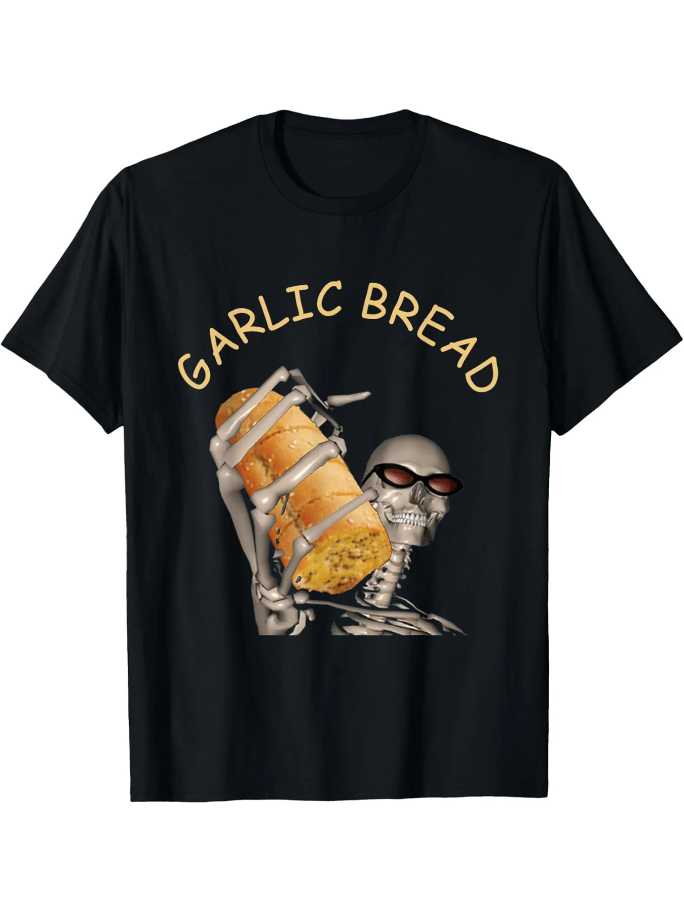 Garlic Bread Fun Cool Skull Emoji Cotton Fun Design Short Sleeve Trendy Street Hip Hop T-Shirt Casual Versatile Men's Summer Top