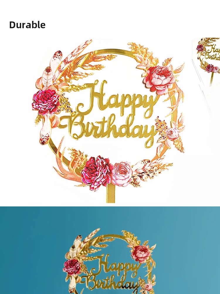 1pc Blumen farbe gedruckt Kuchen einsatz glücklich Geburtstag Geburtstags feier Dessert Dekoration Baby party – Detail 7