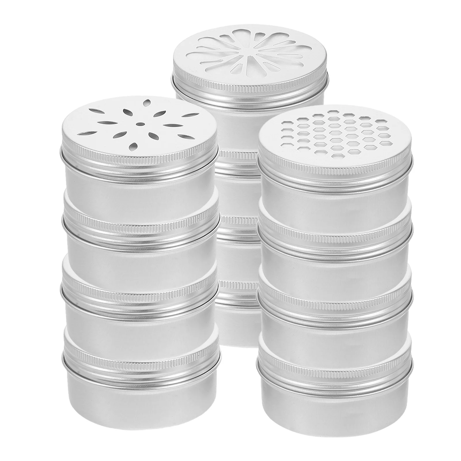 12Pcs Hollow Round Aluminum Screw Lid Containers Elegant Storage Hair Wax Balm Candy Spice Organizer Tins Aluminium Jar