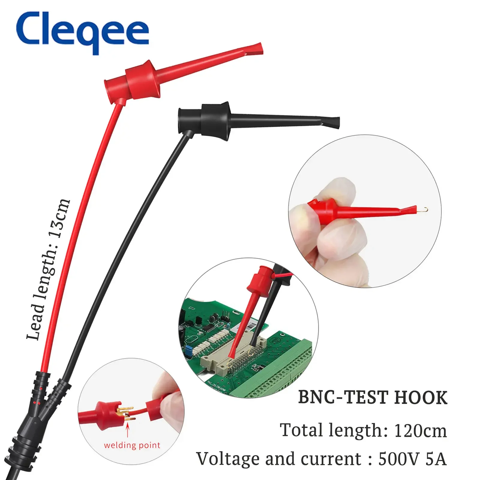 Cleqee P1260 BNC Test Lead Kit Safety BNC to Alligator Clip Test Hook Clip Coaxial Cable with Color Rings DIY Electronic Test