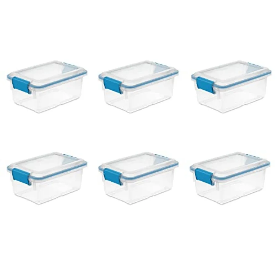 

7.5 Qt Gasket Box, Stackable Storage Bin with Latching Lid and Tight Seal, Plastic Container to Organize Basement, Clear Base,