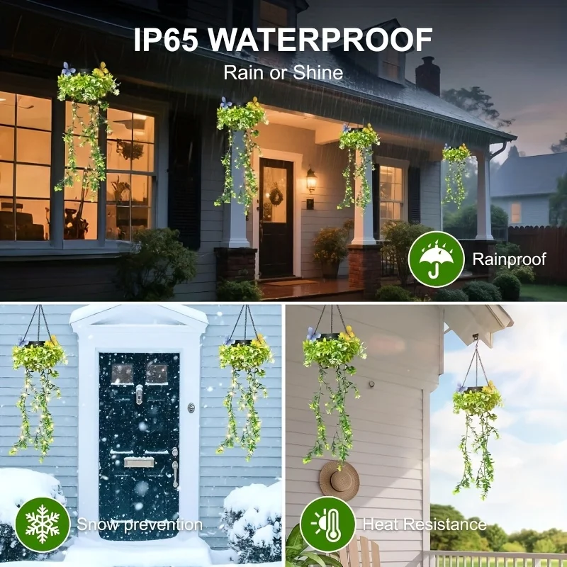 Lampade a sospensione da giardino ad energia solare, set da 2 pezzi di luci decorative a fiori a LED, luci da giardino