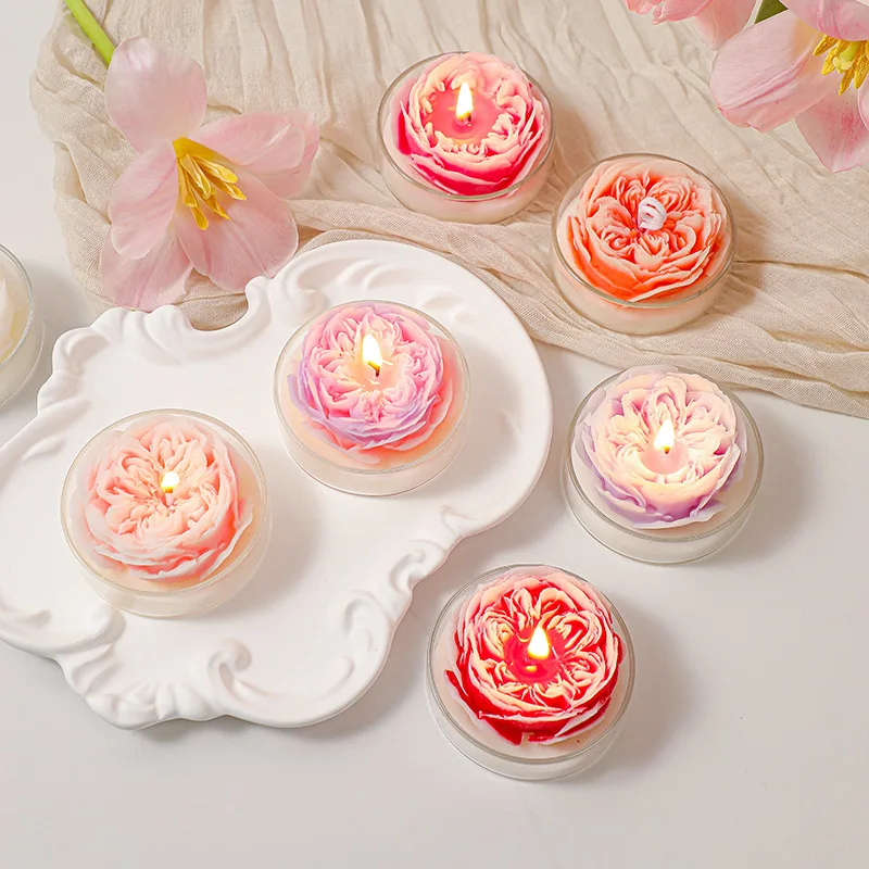 Simulated Gradient Peony Scented Candle Birthday And Mother's Day Gift,  Smokeless Scented Candle Light Fragrance Decoration