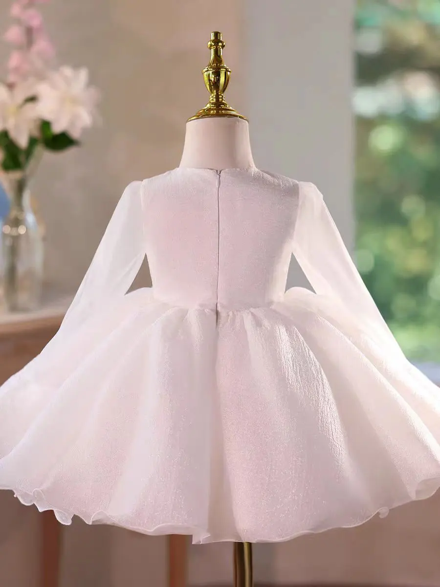 Dreamy Vow D030 Elegant White Girl Dress Knee Length Lovely Princess Kids Wedding Birthday Festival Party Pageant Formal Gown