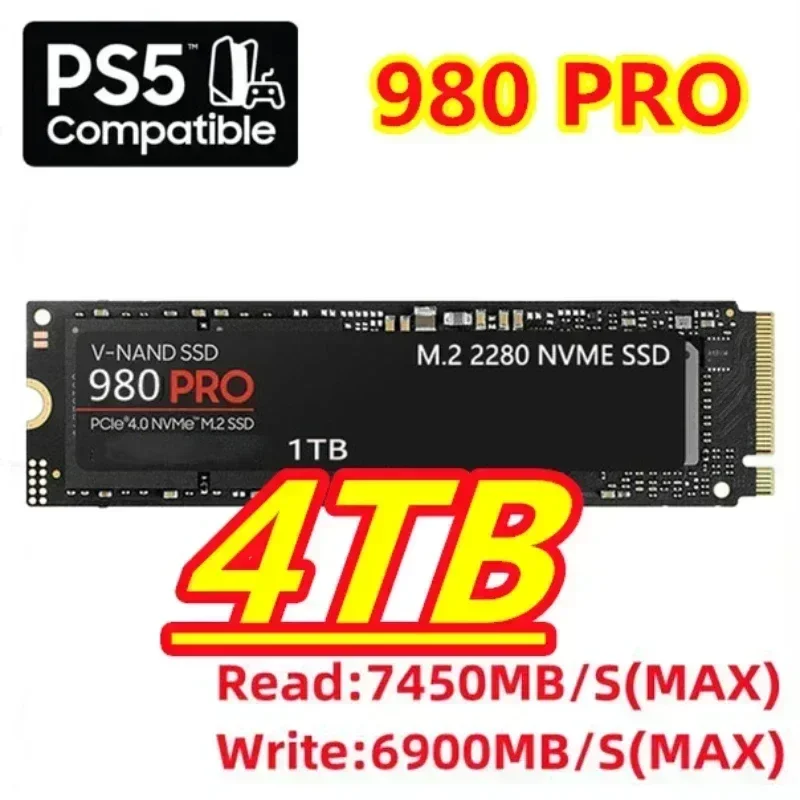 SSD interno de alta velocidade 980 PRO PCIe4.0 x4 M.2 2280 NVMe TLC 3D NAND, disco de atualização de armazenamento de 4 TB para PS5, computadores de mesa e portáteis.