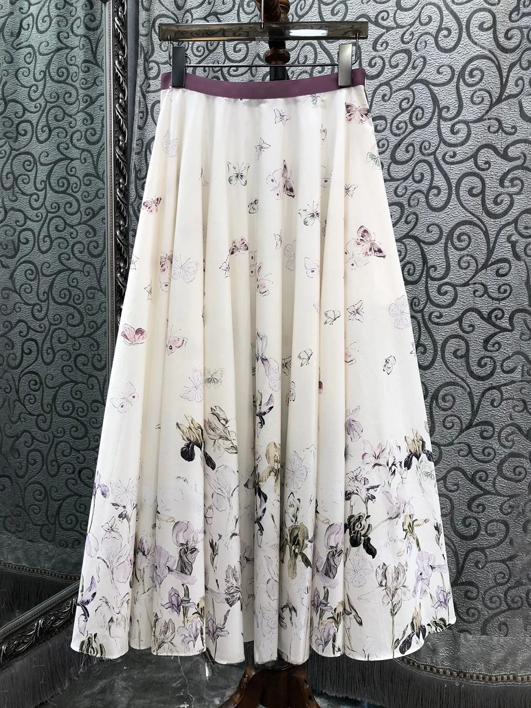 Milan Small Town Half Skirt Flared Print Waist Design Color Block  Large Swing A-Line Cotton Commute City Women's Skirt