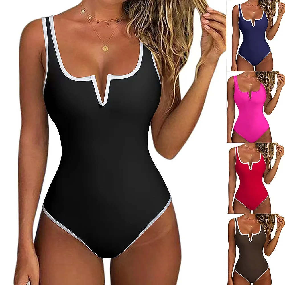 

2026 Solid Deep V Cross Backless Sexy One Piece Swimsuit Padded For Women Beach Bathing Suit