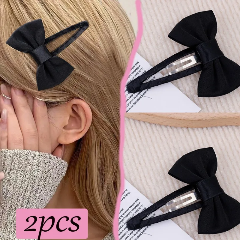 Satin Bow Hair Clip Princess Black Elegant Charms Fashion Hairgrip Y2k Headwear for Girl Friend Birthday Hair Accessory Gift