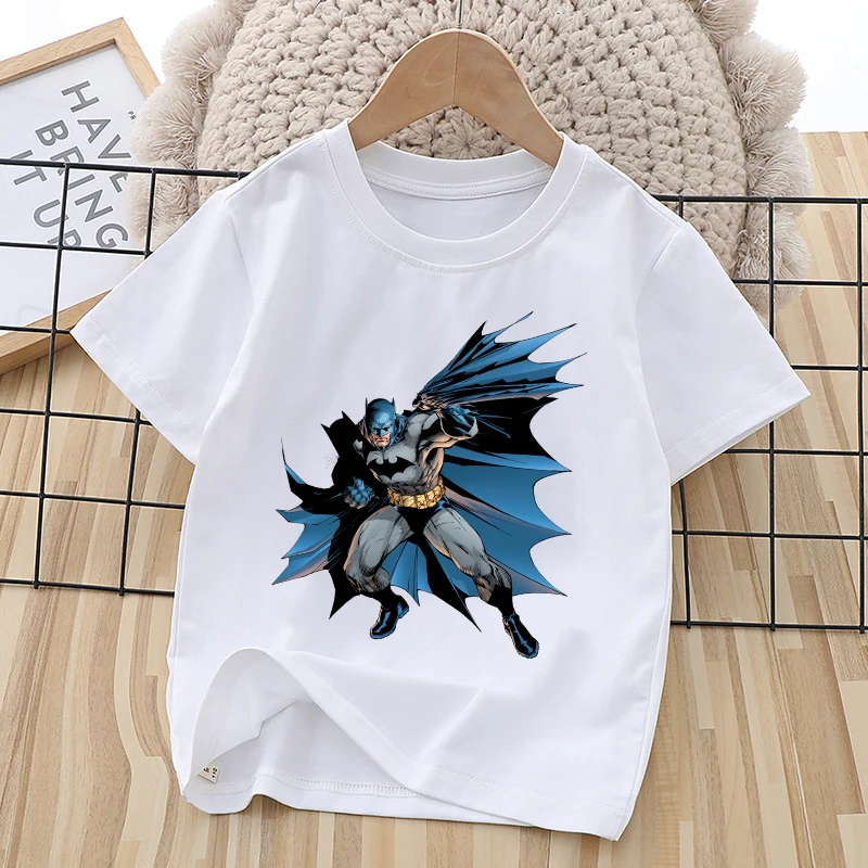 Batmaned Children Short Sleeve T Shirts Anime Character Print Cotton Tees Boys Cartoon The Dark Knight Summer Kids Clothing Gift