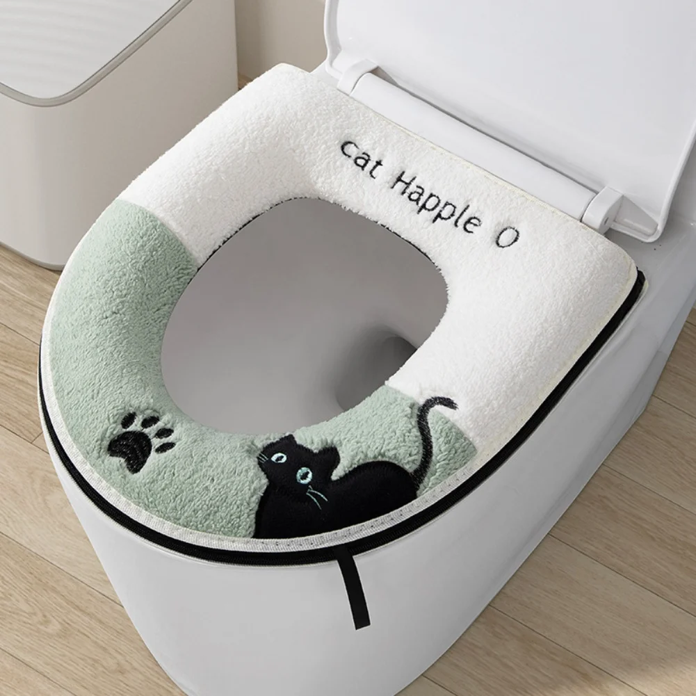 1pc Thickened U-Shaped Toilet Seat Cover Zipper Style Toilet Seat Pad Winter Waterproof Seat Pad Household Thick Toilet Pad