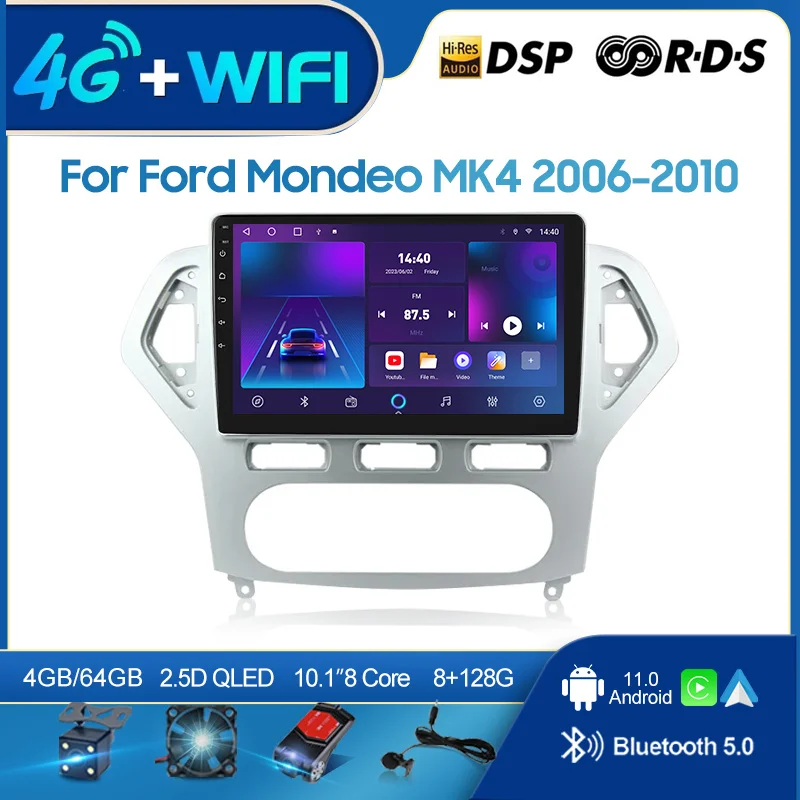 

Автомагнитола QSZN для Ford Mondeo MK4 2006-2010 2 din Android 12,0 мультимедийный видеоплеер GPS-навигация 4G Carplay