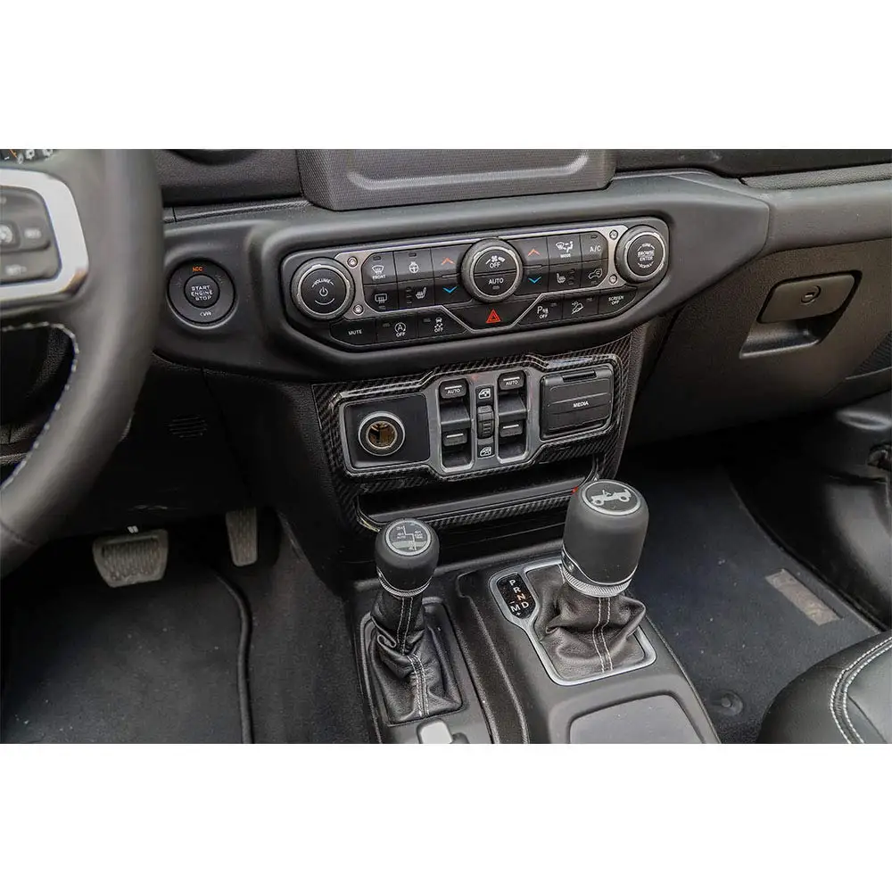 CARBON Style For Jeep Wrangler JL JLU Gladiator JT 2018-2021 ABS Center Console Window Lift Control Switch Panel Trim Sticker view 5